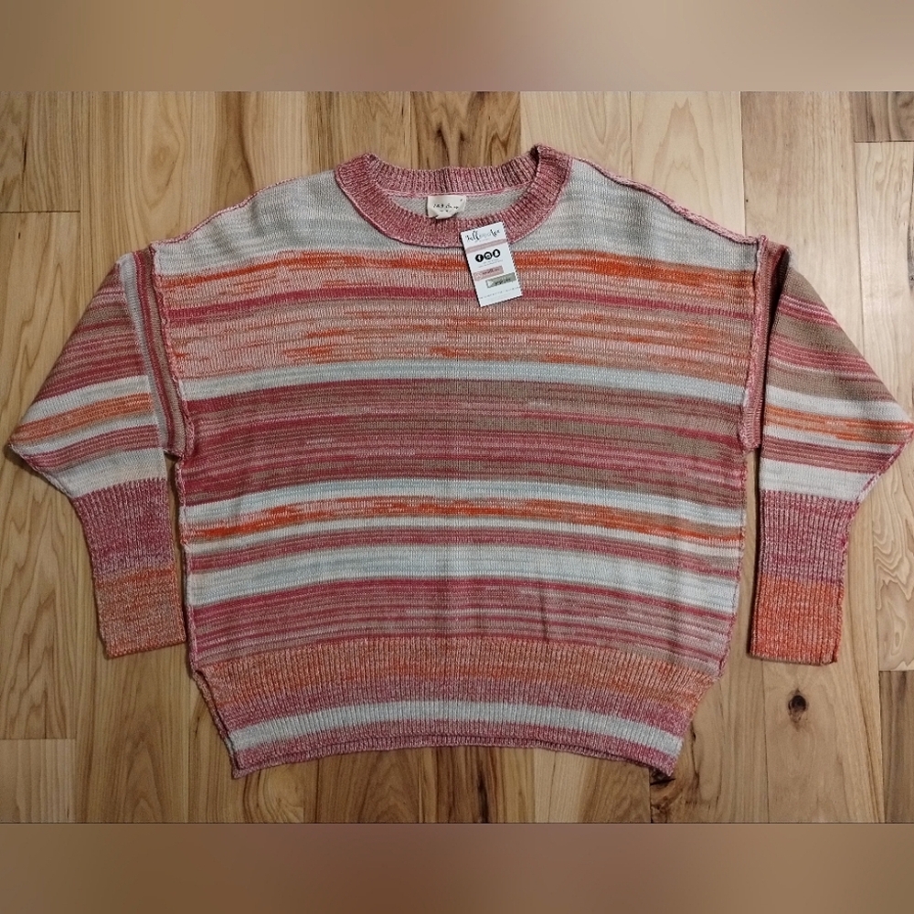 143 Story by Line Up Knit Pink Striped Sweater NWT